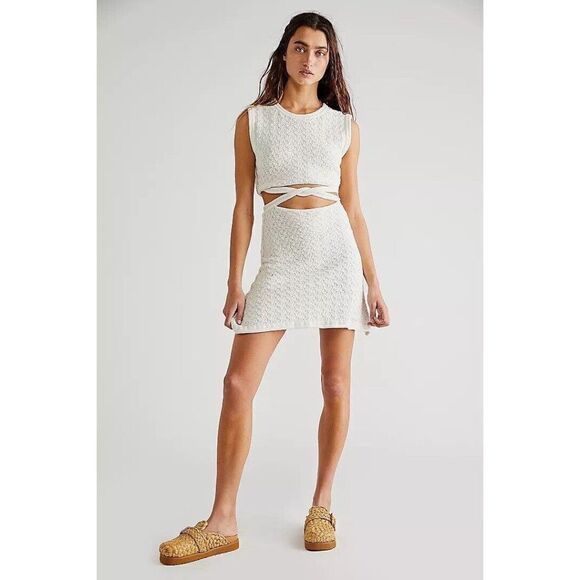 NWT FREE PEOPLE X BEC + BRIDGE Sz US 4 EFFIE KNIT MINI CUTOUT DRESS INK BLUE - Picture 5 of 6